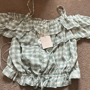 LC Lauren Conrad off shoulder Crop Top Tie Plaid XXL NWT